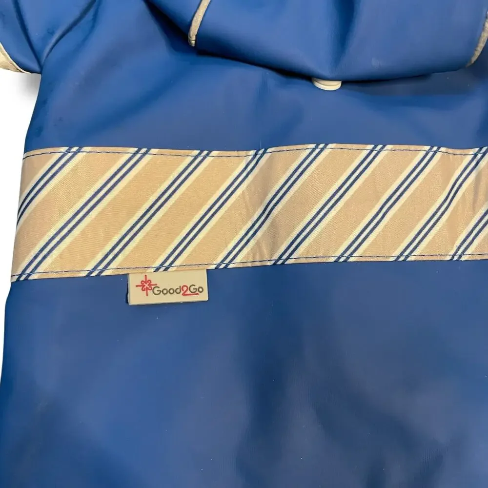 Good2Go XS Dog Raincoat Reversible Blue Striped Hooded Puppy Weather Jacket